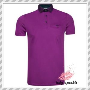 Ted Baker Purple Joe Joe Print Collar Polo Shirt